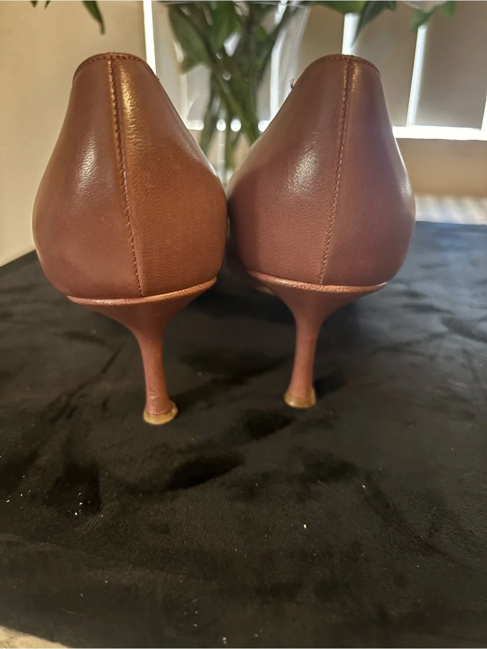 Jimmy Choo Brown Pointed Toe Knot-Trim Leather Pumps